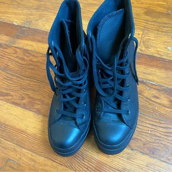 Converse Chuck 70 De Luxe Heel Leather Shoe - Black Monochrome - Picture 5 of 9